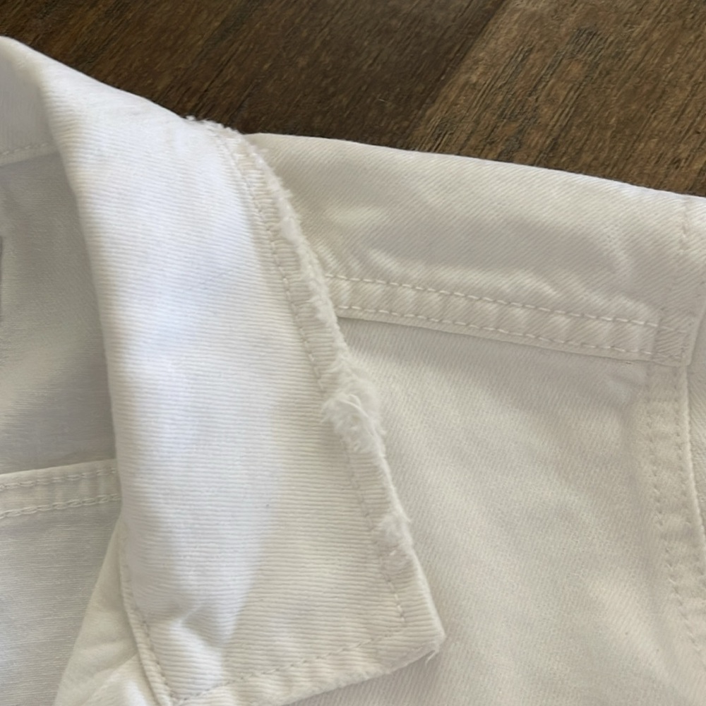 Lucky Brand White Cropped Denim Jean Jacket Women’s XL Distressed Trucker Jacket - Picture 6 of 10